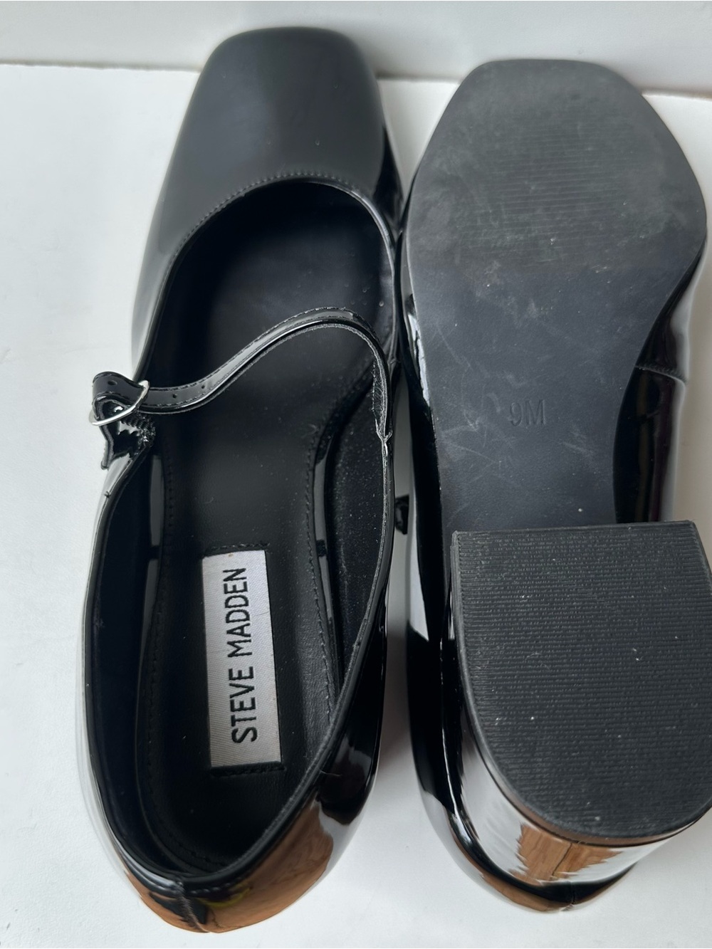 Steve Madden Black Patent Mary Jane Heels Womens Size 9M Block Heel Square Toe - Picture 8 of 9